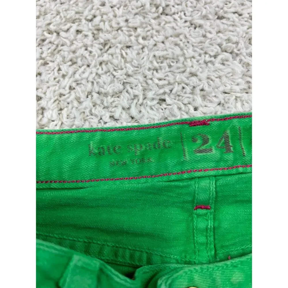 Kate Spade Broome St Jeans, Sz 24 Green Denim Skinny Raw Hem EUC